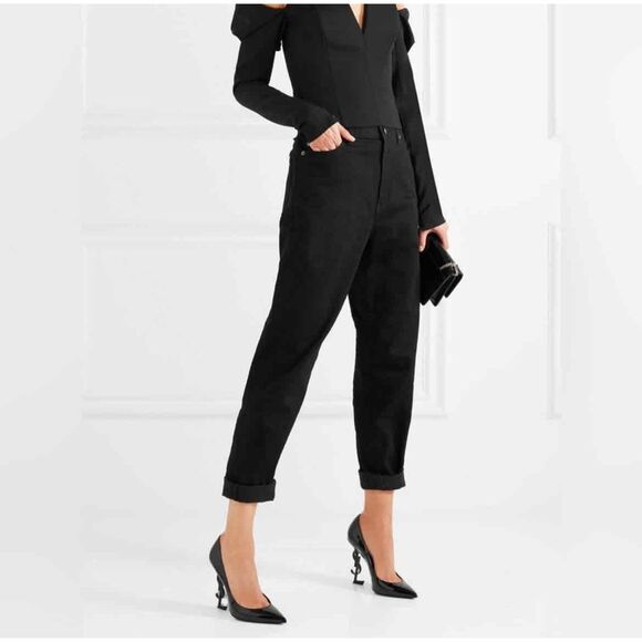 Saint Laurent Black Pointed Toe YSL Heel Design Stiletto Pumps Size 40 - Picture 2 of 7